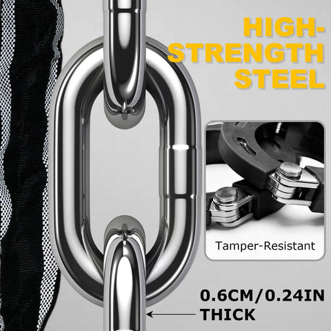 Close-up of Heavy Duty Scooter Lock Up With 36.6 Inch Security Chain Anti Theft Handcuff Design showing steel links and tamper-resistant detail.