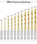Titanium Coated Drill Bit Set With Hex Shank And 135 Degree Tip High Speed Steel Drill Bits Kit For Steel Aluminum Copper