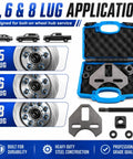 Shop Grade Wheel Bearing Hub Removal Tool And Puller For 5 6 8 Lug Setups with heavy-duty steel components in blue case.