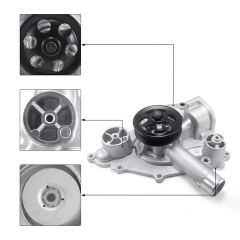 Pro Level Water Pump Conversion Built To Run Smooth And Dodge The Stress Featuring Durable Sealed Bearings And Leak Free Gaskets Cools 5.7 Liter And 6.4 Liter Engines Piping Hot In 2011 Plus Charger Bodies with black pulley and shiny silver housing.