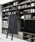 Epic Sliding Ladder Track Kit Adjustable 6.6 To 13 Ft Stainless Steel Round Tube Mobile Hardware For Library Loft Storage in use on shelves.