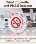 Top Tier Cigarette Detector And Air Quality Monitor With Voice Reminder And Remote Control For Offices And Public Spaces Heavy Lifter Pm25 Smoke Alarm and No Smoking Must Have Gear in a modern office setting.