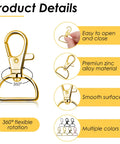Rock Solid Swivel Hook Clips 80 Piece Assorted Kit D Ring Clasps For Keychains Lanyards showing detailed premium zinc alloy clasp with 360° rotation.