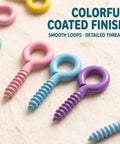 Grab These Dope Colorful Screw Eye Pins For Your Next DIY Jewelry Crafter Featuring Solid Metal Build And Rust Proof Coating In Mixed 1Mm 4Mm 8Mm Dimensions Ideal For Handmade Accessories And Creative Sewing Projects. Colorful coated screw eye pins in pink, blue, and purple with smooth loops.