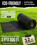 Image of Heavy Duty Weed Barrier Fabric 3 Ft By 300 Ft Woven Geotextile 3.2 Oz Permeable Garden Cloth unrolling on grass.