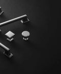 Chrome Square Cabinet Knobs 7 Pack One And Three Eighths Inch Width For Kitchen Drawers And Cabinet Doors Transitional Hardware Bundle By Belwith Keeler Slick Chrome Handles To Upgrade Your Kitchen Look arranged on black surface