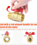 Dang Sturdy Three Quarter Inch Threaded Brass Ball Valve With Snappy Red Butterfly Handle For Zero Hassle Shut Off No Nonsense Rust Resistant Plumbing Fitting Built To Perform Flawlessly, shown with hand turning red handle.