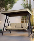 All Weather Outdoor Swing Canopy Replacement Cover For 2 To 3 Seater Patio Garden Porch Swing shown on patio in evening
