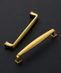 A Must Have Hella Sturdy Brushed Brass Cabinet Handles And Pulls With 5 Inch Center To Center Spacing For Kitchens And Drawers Features A Clean Look And Comes In A 30 Pack Bulk Set, showcasing two designs.