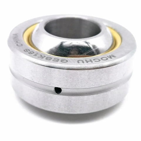 Gebk16s Metric Radial Spherical Plain Bearing with a 16mm ID and 38mm OD featuring lubrication grooves and hole access.