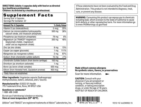 Nutritional information and ingredients list for Triple Calcium Bone Support Stack With Vitamin D3 And Key Minerals For Strong Bones.