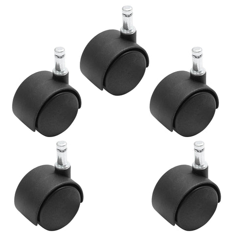 Five Pack 1.5 Inch Swivel Caster Wheels With M8 Circlip Stem 8mm By 20mm, Heavy Duty Nylon Replacement For Furniture Tables Cabinets Shelves