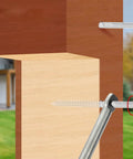 Stainless steel cable and lag screw detail in cable railing kit for deck and stair with one eighth inch compression lag screws.