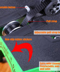Close-up of Full Body Flywheel Trainer With Anti Slip Platform harness straps, featuring adjustable button, pull strap, and non-slip rubber stickers.