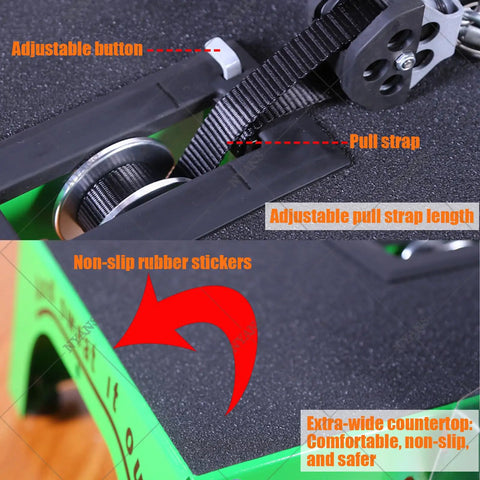 Close-up of Full Body Flywheel Trainer With Anti Slip Platform harness straps, featuring adjustable button, pull strap, and non-slip rubber stickers.
