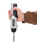 Kickass Compact Cordless Drill Driver Kit Boasts A Super Sleek Body With A Beast Mode 4.2V Lithium Battery And Powerful Led Work Light For Blazing Fast Drilling On Every Home Job held in hand.