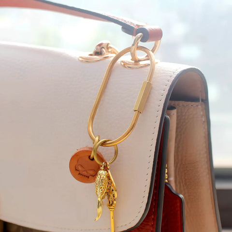 Ten Piece Solid Gold Brass Key Rings Set With Locking Carabiner Clips And Screw Lock Oval Keychains Durable Purse Bag Charms Holder On Handbag