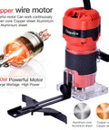 800W Palm Router Tool For Woodworking Compact Hand Trimmer Router With 12 Piece One Quarter Inch Bit Set and copper wire motor