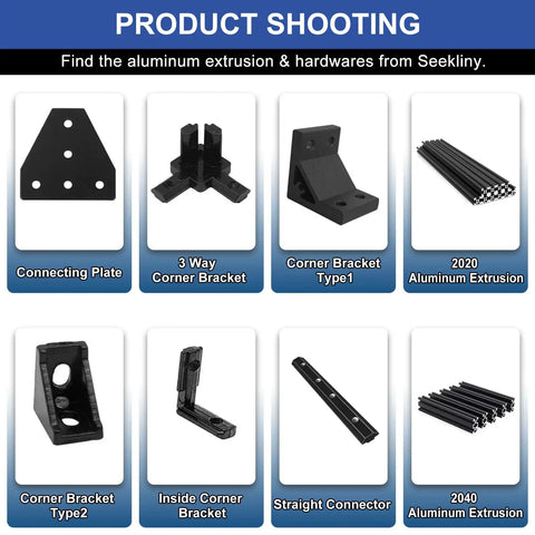 26 Piece 4040 Series Aluminum Extrusion Corner Angle Brackets With Premium T Slot Nuts Fasteners Compact Wrench For Heavy Duty Machine Build Kit Badass Durability Rig including various corner brackets and connectors.