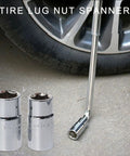 Badass Mini Dual Head Socket Wrench Set For Car Guys And Bike Riders 17 Mm 19 Mm 21 Mm 23 Mm showing chrome socket heads beside a tire.