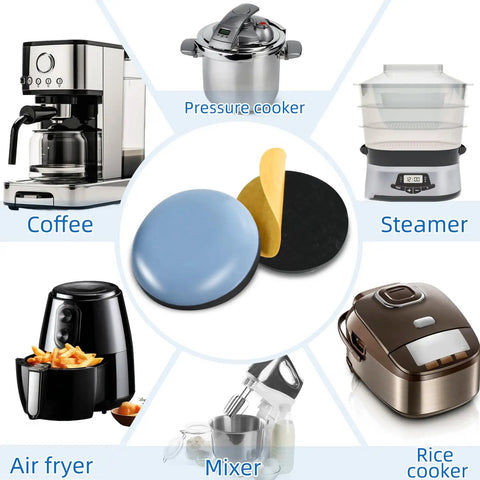 Heavy Duty Self Adhesive Appliance Sliders For Kitchen Counters with coffee maker, pressure cooker, air fryer, steamer, and mixer.