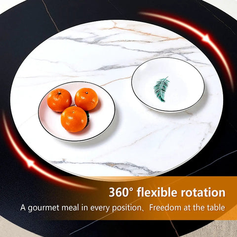 Holy Grail 360 Degree Rotating Serving Tray Heavy Duty Stone Lazy Susan Turntable With Flawless Spin, featuring oranges and a decorative plate.