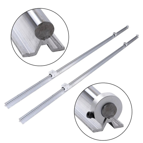 Pro Shop Grade SBR20UU Linear Guide Rail Kit Featuring 2200mm Heat Treated Carbon Steel Rails And Four Smooth Bearing Carriages, showcasing smooth steel rails and round carriage.