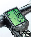 Wireless Bike Computer With Touch Sensor And Auto Wake Up IP66 Waterproof Speedometer And Odometer on bike handlebar.