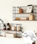 Dang Sturdy Wire Shelf Loop Clips Pair With 100 Matching Screws Heavy Duty Shelving Brackets For Closet Organization And Wall Racks with black wire and wood shelves.