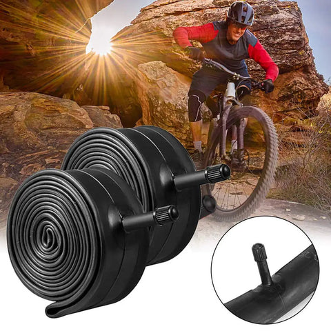 26 Inch Bike Tube With 32mm Schrader Valve Fits 1.75 To 2.125 Inch Tires Durable Butyl Rubber 2 Pack Includes 2 Tire Levers And 6 Adhesive Patches Great For Road Mountain And Electric Bikes on display.