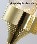 Close-up of the Modern Double Head LED Wall Sconce Rock Solid Hardware Body with polished gold finish and crystal detail.