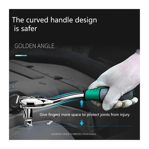 Heavy Duty One Quarter Inch Drive Ratchet And Socket Set Crafted From Rugged Chrome Vanadium Steel Packed With Versatile Sizes designed for safe grip with curved handle.