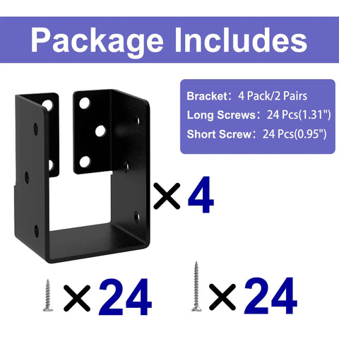Concealed Joist Hanger Bracket Set, 4 Pack, 201 Stainless Steel, 4x6 Joist Brackets With Screws For Railing, Wood Posts, Beams, Fences, And Handrails Built Tough For Outdoor Use