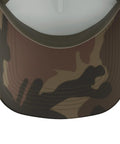 Solid Plumber Evolution Trucker Hat Featuring A Hilarious Skilled Trades Graphic And An Adjustable Camo Green Mesh Back For Dope Pipefitters And Maintenance Crews Running The Site, showing the top camo pattern and stitching.