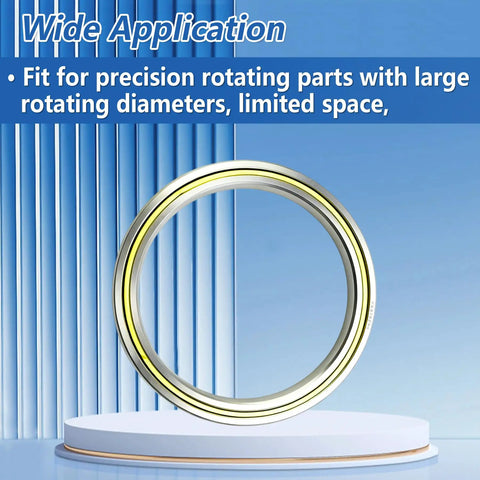 Rock Solid Thin Section Bearings 4.5 X 5.5 X 0.5 Inches Angular Contact Ball Bearing shown on display for precision rotation use.