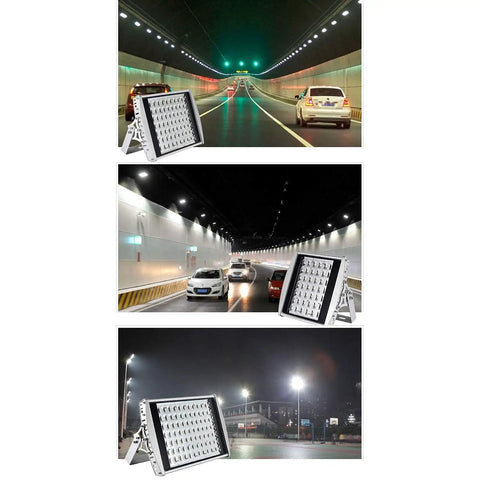 Tough As Nails 168 Watt LED Flood Light illuminating a tunnel, showcasing visibility for vehicles and safe passage.