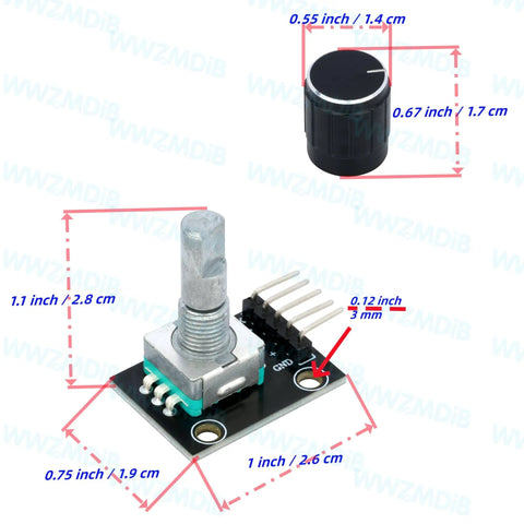 Six Pack 360 Degree Rotary Encoder Module With Push Button Knob Cap For Arduino Raspberry Pi ESP32 STM dimensions