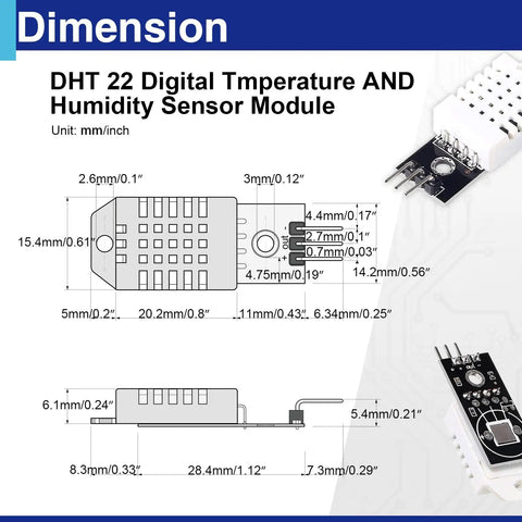 Dimensions of Six Pack Digital Temperature And Humidity Sensor Modules Compatible With DHT22 AM2302 for Arduino projects.