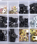 180 Piece Heavy Duty Auto Body Flat U Nut Clip Kit with assorted black, silver, and gold fasteners in clear organizer box.