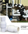 PVC Inline Check Valve For Backflow Prevention One And One Half Inch Solvent Connections White Plastic Stainless Steel Spring Loaded Installed