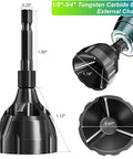 Front, side, and top-down views of SIFFOI 2‑pc tungsten carbide chamfer set with 1/4" hex shank for burr removal.
