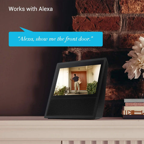 Smart display showing live feed from Outdoor Wireless Security Camera System 2 Pack 1080p Full HD Home Surveillance With Alexa