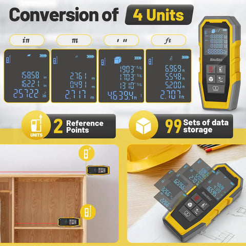 Conversion display of Dead On Accuracy 328 Foot Range Laser Distance Meter For Room Tracking And Volume Calculations.