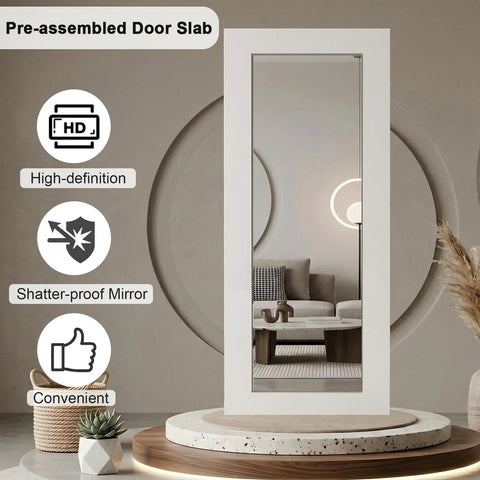 36 By 80 Inch Sliding Barn Door Featuring Concealed Hardware And Butter Smooth Soft Close System Plus Full Length Mirror displayed in a modern living space.