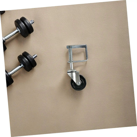 Badass 4 Inch Rubber Gate Wheel Caster Featuring An Adjustable Spring Bracket, showcasing durable rubber tread and metal bracket.