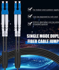 Heavy Duty 2 Core Single Mode LC To LC Armored Fiber Optic Cable 500 Feet with blue connectors for rugged indoor or outdoor use.