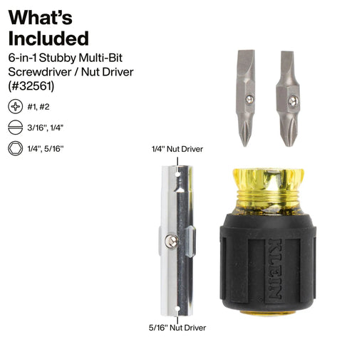 Multi Bit Screwdriver And Nut Driver Set With Comfy Cushion Grip Handles Precision Heat Treated Bits Includes Stubby Tool For Quick Auto And Home Repairs Built Tough As Nails. 6-in-1 stubby tool with interchangeable bits.