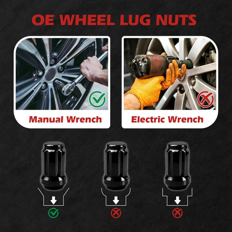 Built Tough M12x1.5 Spline Lug Nuts Featuring A Durable Black Finish and Secure Closed End Acorn Shape With Manual Wrench Use
