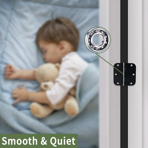 Heavy Duty 3.5 Inch Matte Black Door Hinges With 5 8 Inch Rounded Radius and Silky Smooth No Squeak Nonsense Operation for quiet use on a door.