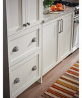 Tough As Nails Rustic Cup Pull Handle For Kitchen Cabinets Designed For The Daily Grind Smooth Glide Action on white cabinet drawers.